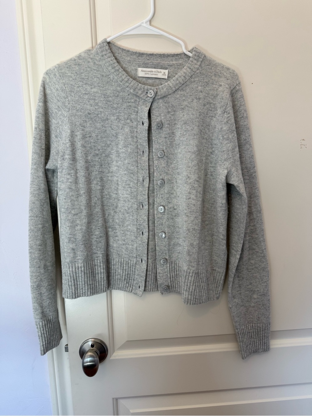 Abercrombie & Fitch Light Gray Crewneck Button Cardigan